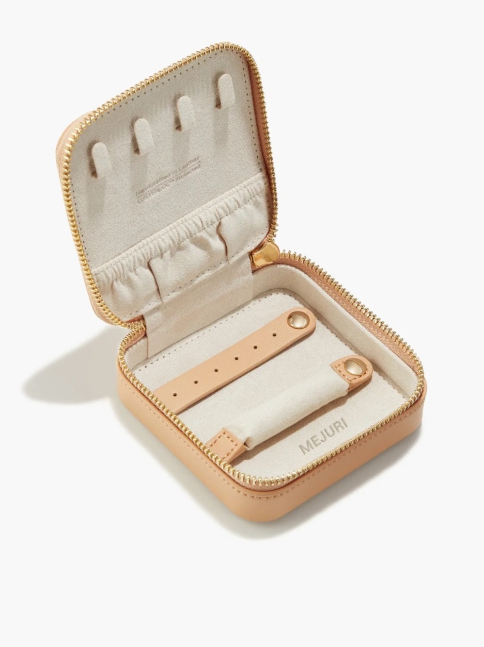 Mejuri Leather Jewelry Travel Case in Beige Light Tan Gold Hardware